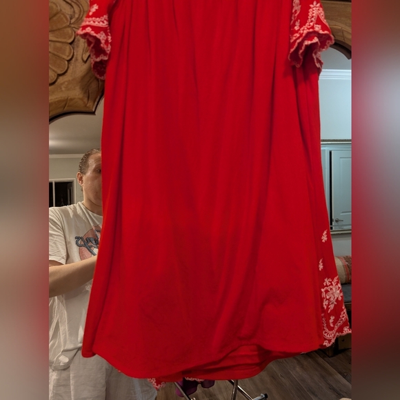 Altar'd State- Red Off-Shoulder Dress Or Tunic with White Embroidery - Picture 9 of 16